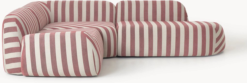 Gestreepte modulaire hoekbank Wolke (4-zits) met chaise longue