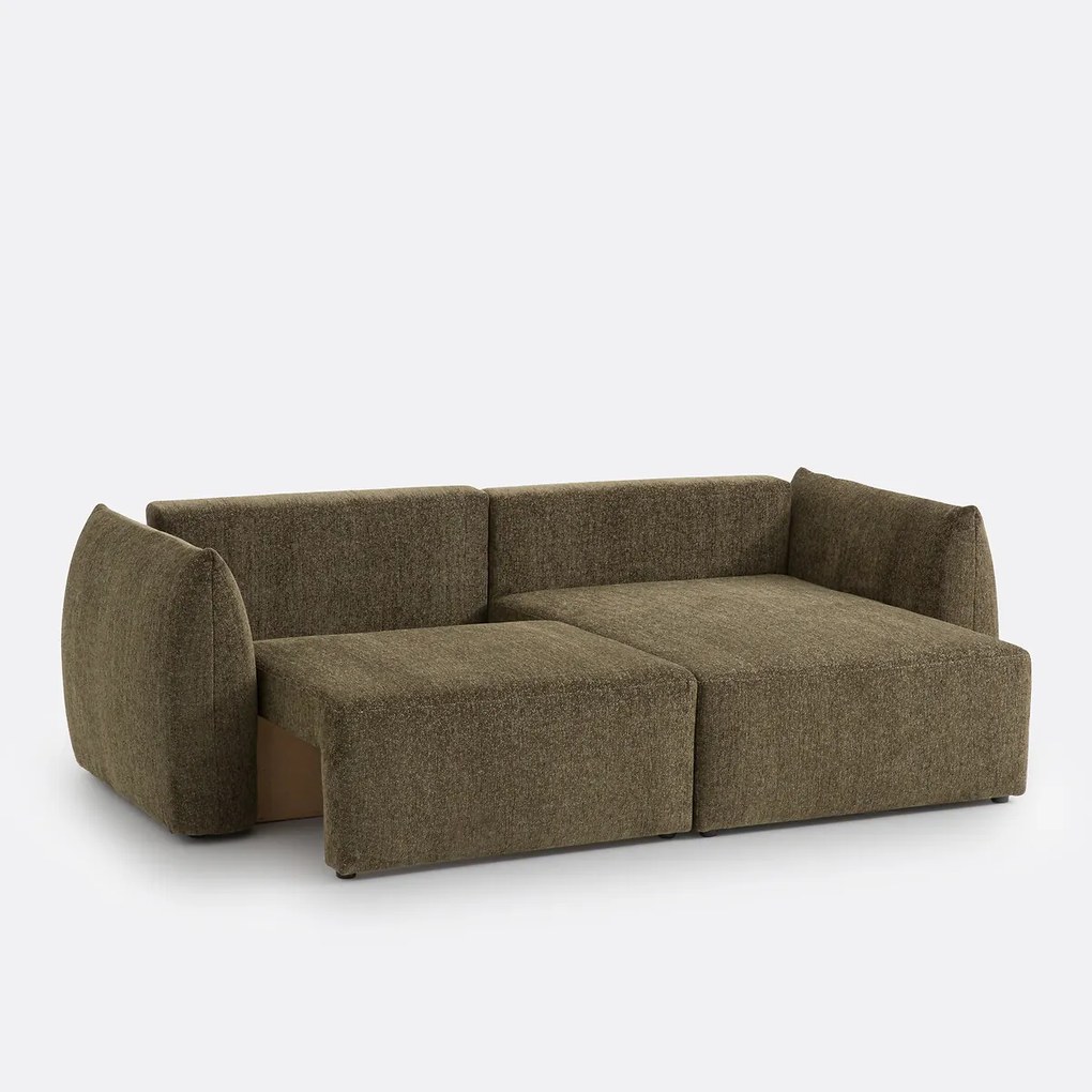 Ombouwbare hoekbank met koffer, in gemêleerde chenille stof, Edith