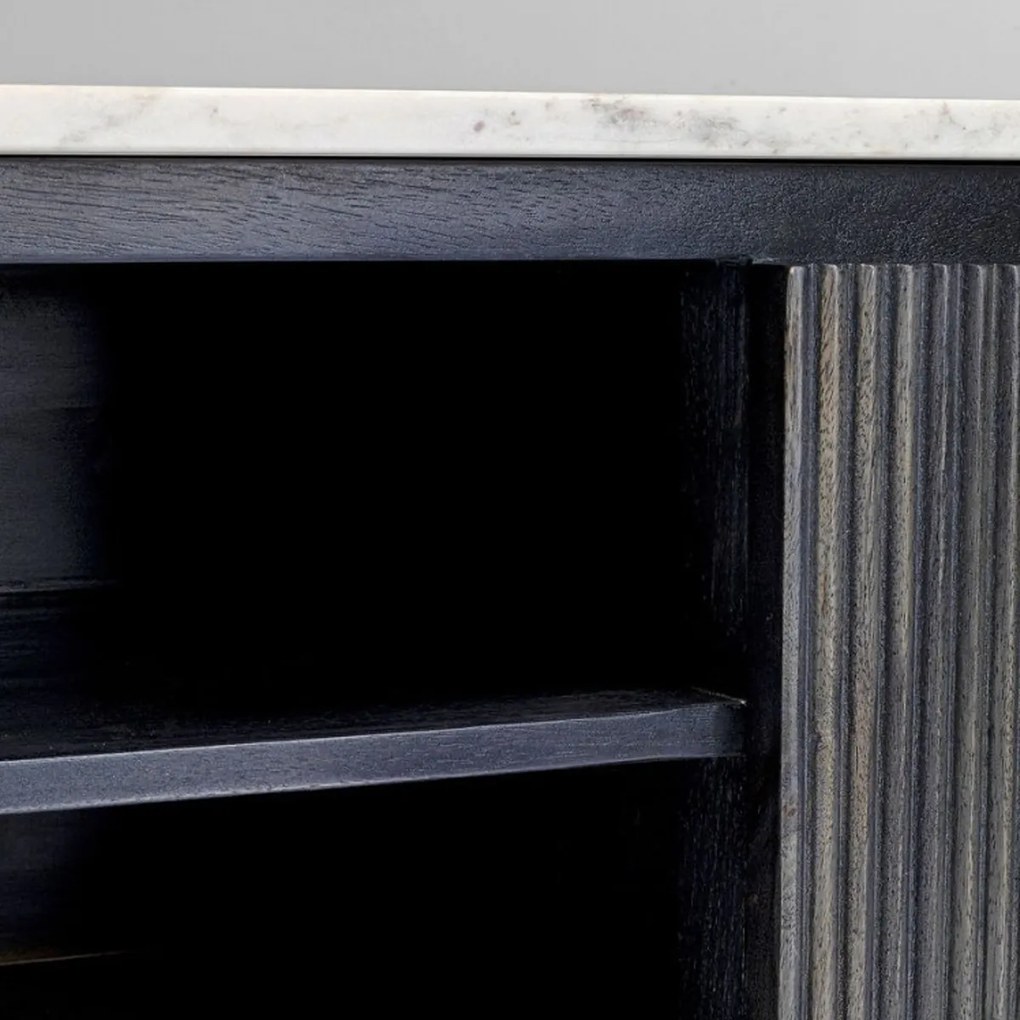 Ovaal Tv-meubel Zwart Met Wit Marmer - 150x40x54cm.
