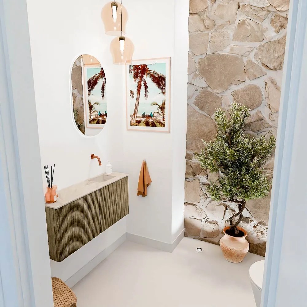 Mondiaz Joya DLux 90cm toiletmeubel dusk met wastafel faye rechts zonder kraangat frappe