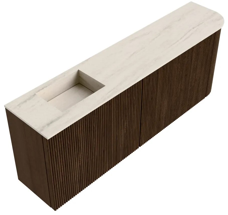 Mondiaz Joya DLux 110cm toiletmeubel ronding rechts walnut met wastafel faye links 1 kraangat meli