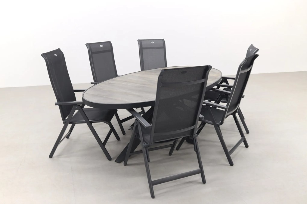 Hartman Milaan/Silva houtlook 240x115 cm. ovale tuinset - 7-delig