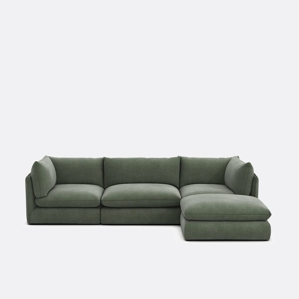 Modulaire bank, 3 zits met poef, gestructureerde stof, Malo