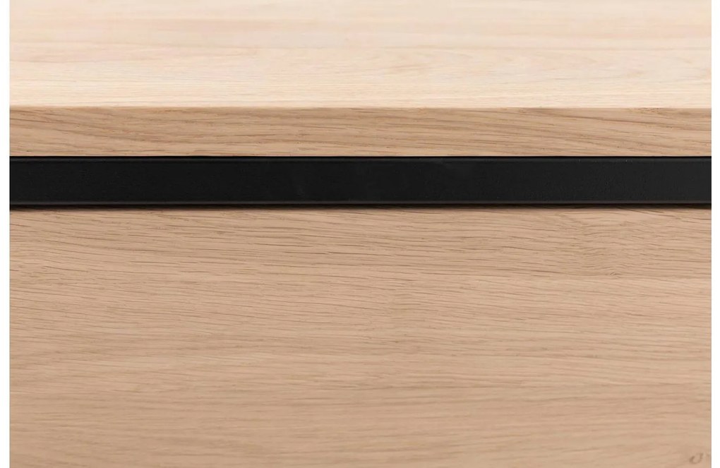 Goossens Nachtkastje Ord, Metaal ral 9005 zwart, met lade en bovenblad massief eik, 40 x 35 x 57 cm hoog