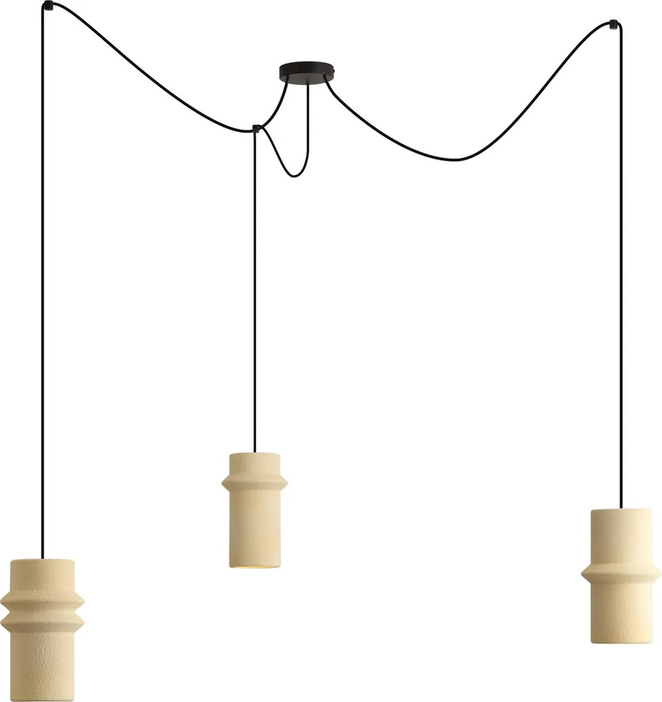 Retro hanglamp beige met zwart 3-lichts - Monti