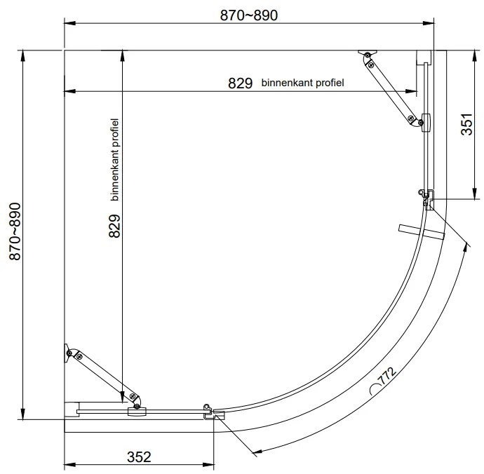 van Rijn ST05 kwartronde douchecabine chroom 90x90cm