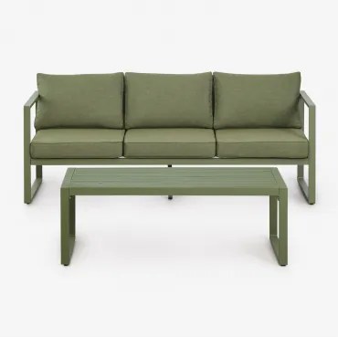 Tuinset Met 3-zitsbank En Salontafel Van Aluminium 110x55cm Lipov Groen – Intens Olijf - Sklum