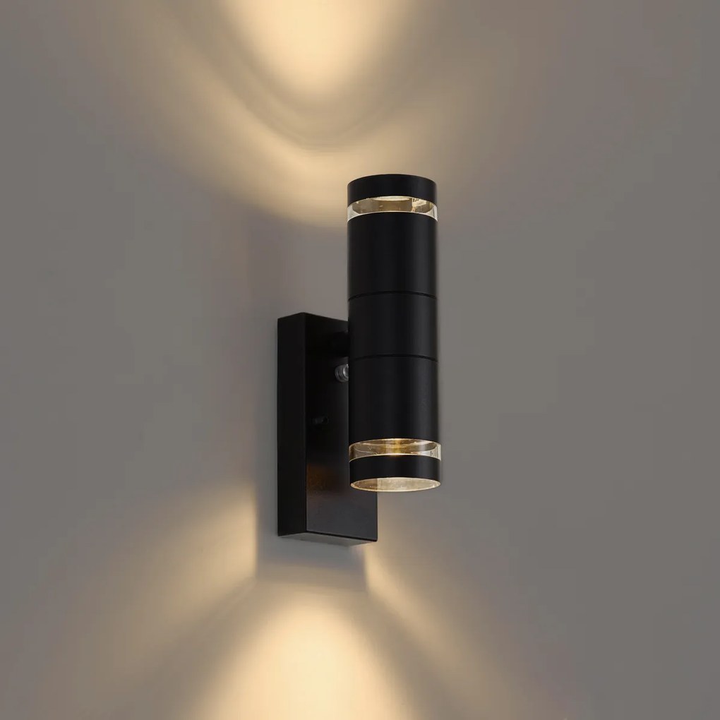Moderne buiten wandlamp zwart 2-lichts IP44 met schemersensor - Dubbla