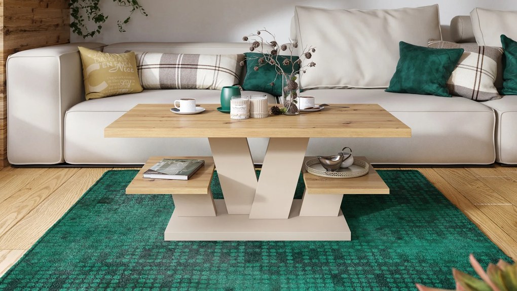 Mazzoni VIVA MAT Artisan eik/béžová - MODERNE KOFFIE TAFEL MET SCHAPPEN