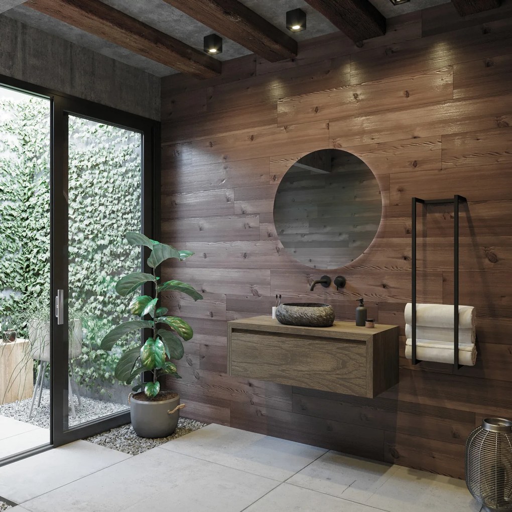 Gliss Design Ares badmeubel 100cm castle brown met rivierstenen waskom