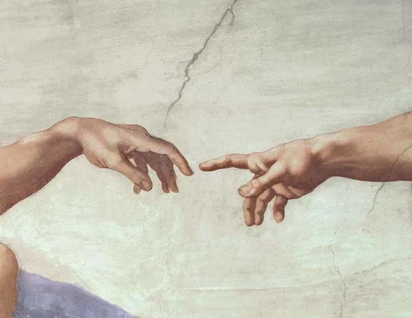Michelangelo Buonarroti - Kunstdruk Hands of God and Adam, detail, (40 x 30 cm)