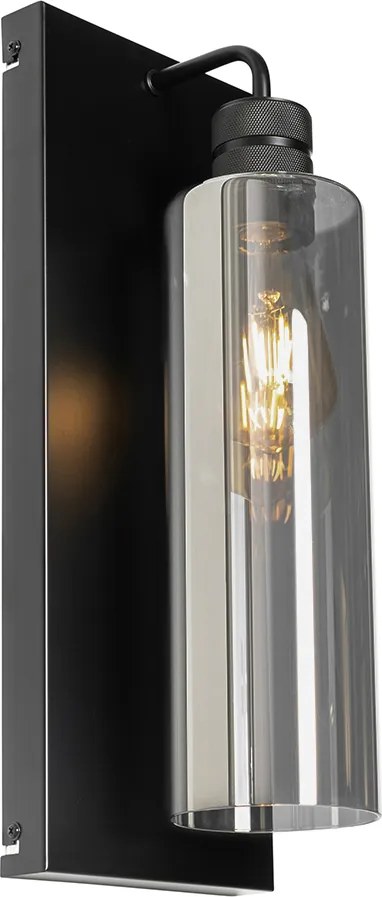 Moderne wandlamp zwart met smoke glas - Stavelot