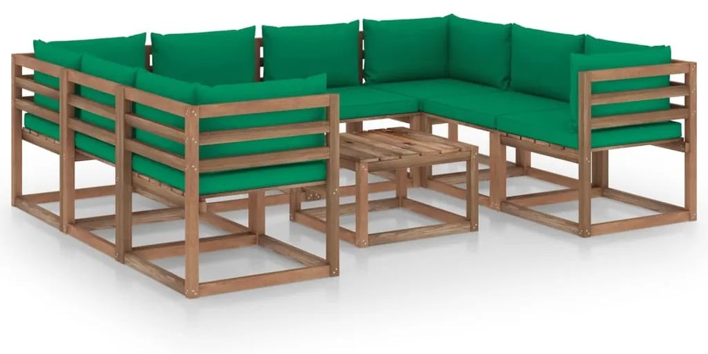 vidaXL 9-delige Loungeset met groene kussens