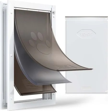 VEVOR Hondenluik (XL) met 3 magnetische kleppen en metalen frame, weerbestendig kattenluik voor binnen- en buitendeuren, kattenluik, hondenluik, huisdierluik, wit, 34,61 x 60 cm (breedte x hoogte) Huisdierluik