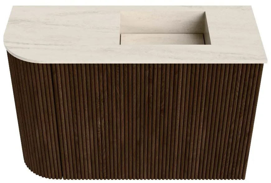 Mondiaz Joya DLux 60cm toiletmeubel ronding links walnut met wastafel faye rechts zonder kraangat meli