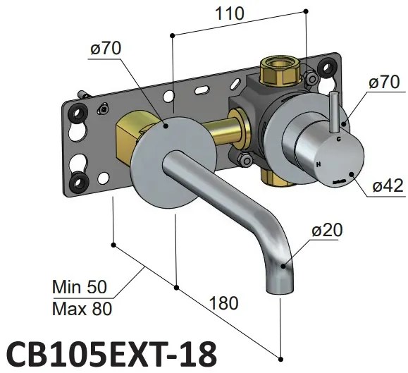 Hotbath Cobber 2-gats inbouw wastafelkraan 18cm verouderd messing