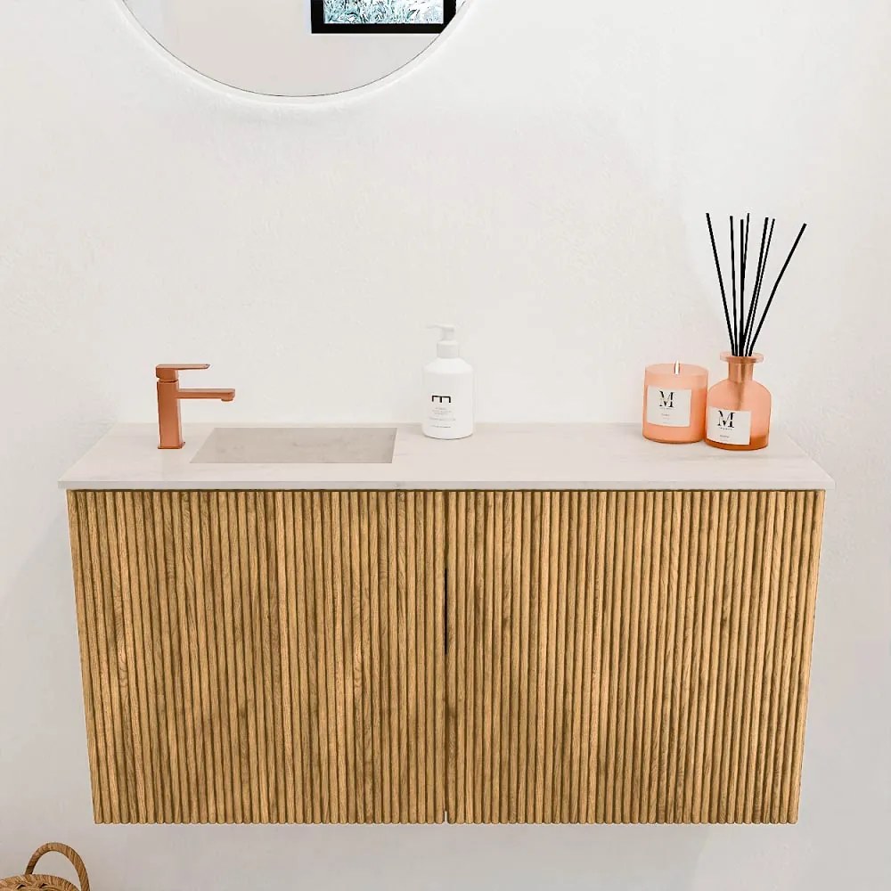 Mondiaz Joya DLux 80cm toiletmeubel oak met wastafel faye links 1 kraangat meli