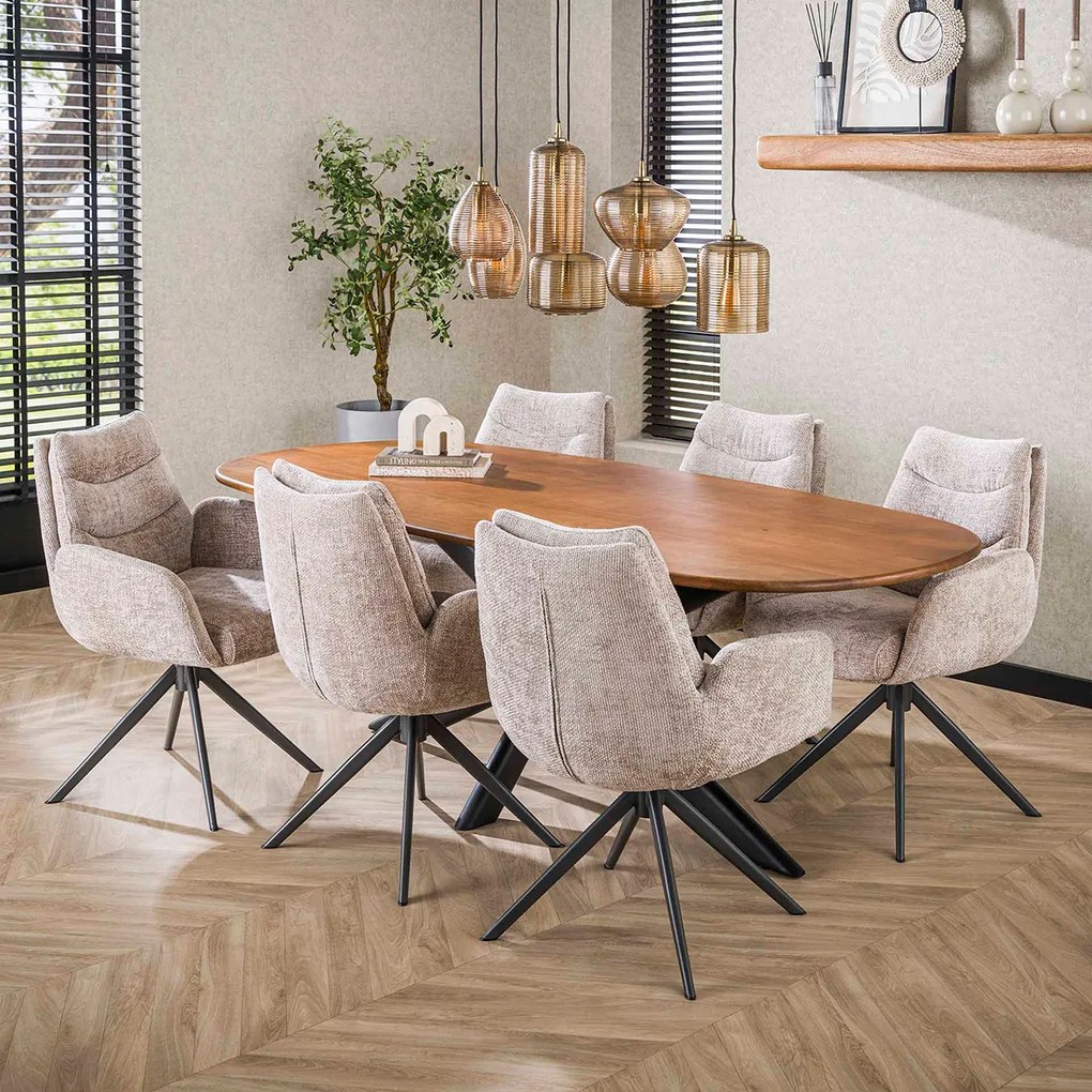 Ovale Eettafel Mangohout Zandkleur 215 Cm - 215 X 105cm.