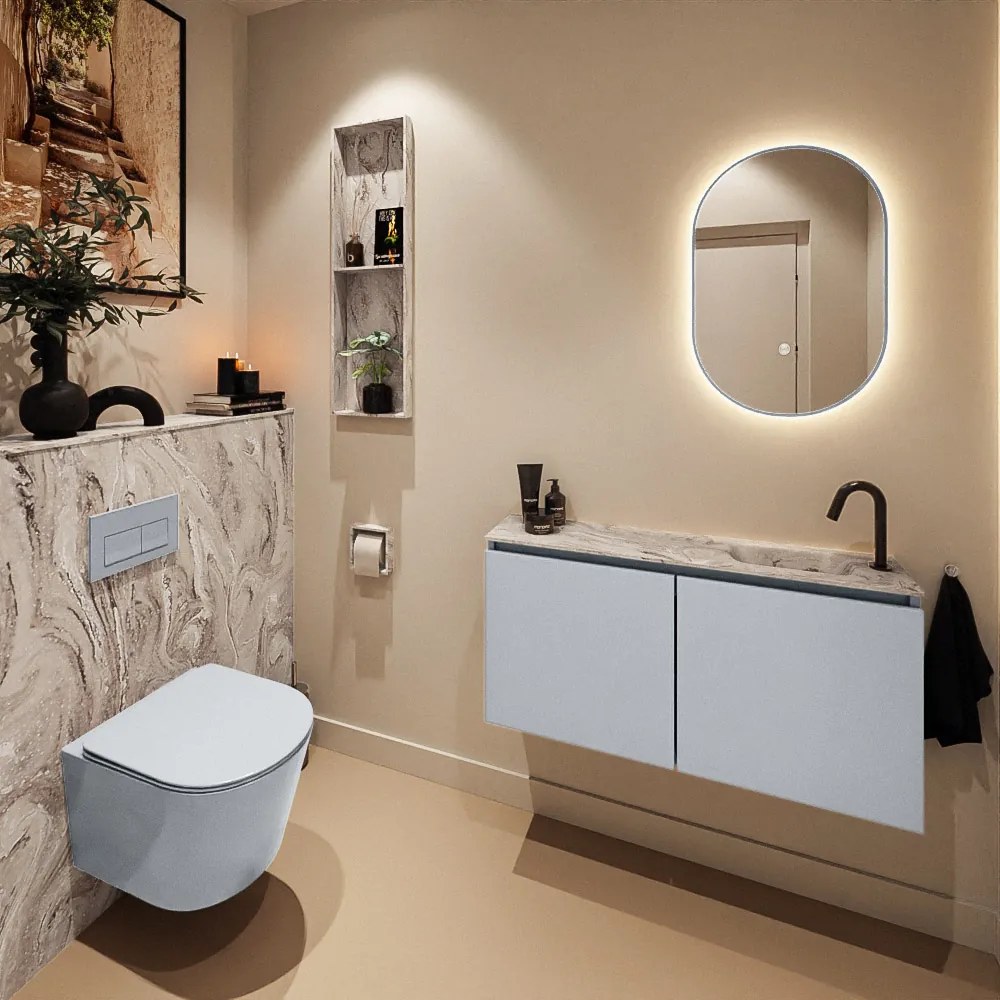 Mondiaz Ture DLux toiletmeubel 100cm clay met wastafel glace rechts met kraangat