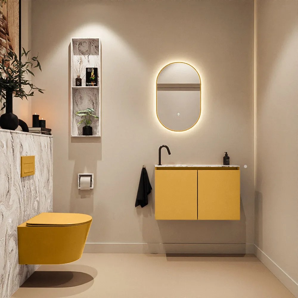 Mondiaz Ture DLux toiletmeubel 80cm ocher met wastafel glace links met kraangat