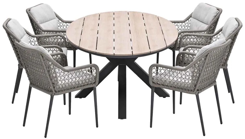 Garden Impressions Pemba tuinset 7-delig - Tulli tuintafel 220x115xH75 cm - light teak vironwood