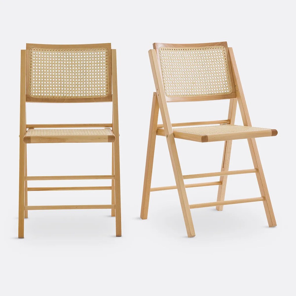 Set van 2 plooibare stoelen in beukenhout en riet, Rivia
