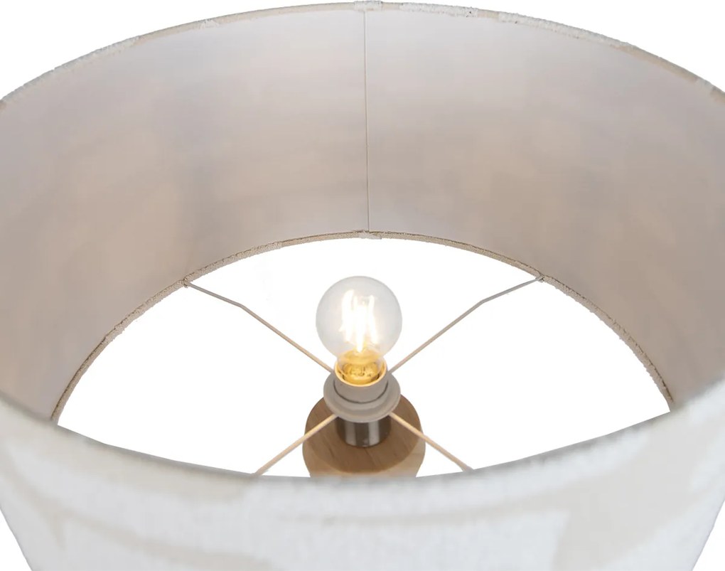 Vloerlamp hout tripod met wit en beige gestreepte kap 50cm - Lou