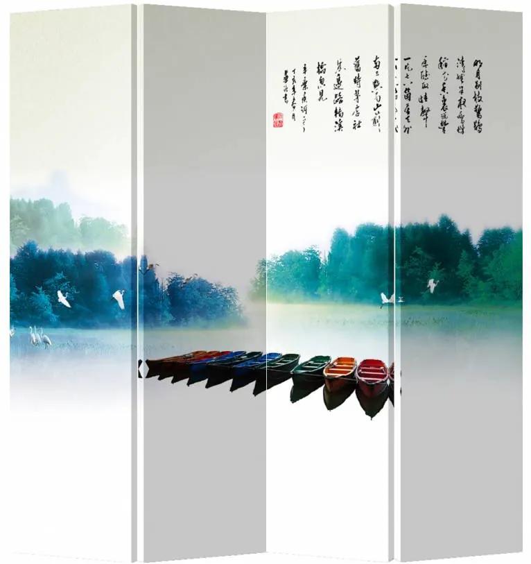 Fine Asianliving Chinees Kamerscherm Oosters Scheidingswand B160xH180cm 4 Panelen Bootjes