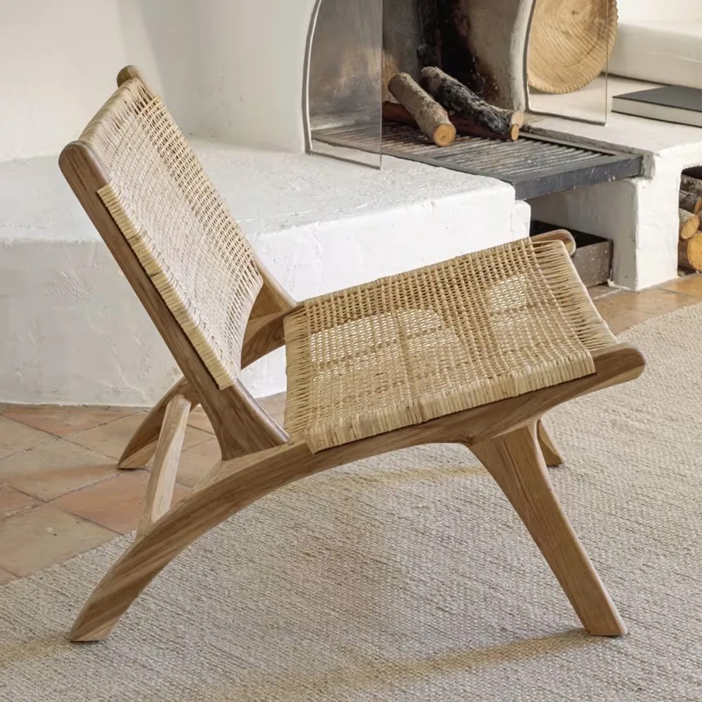 Kave Home Beida Teak Fauteuil Met Rotan