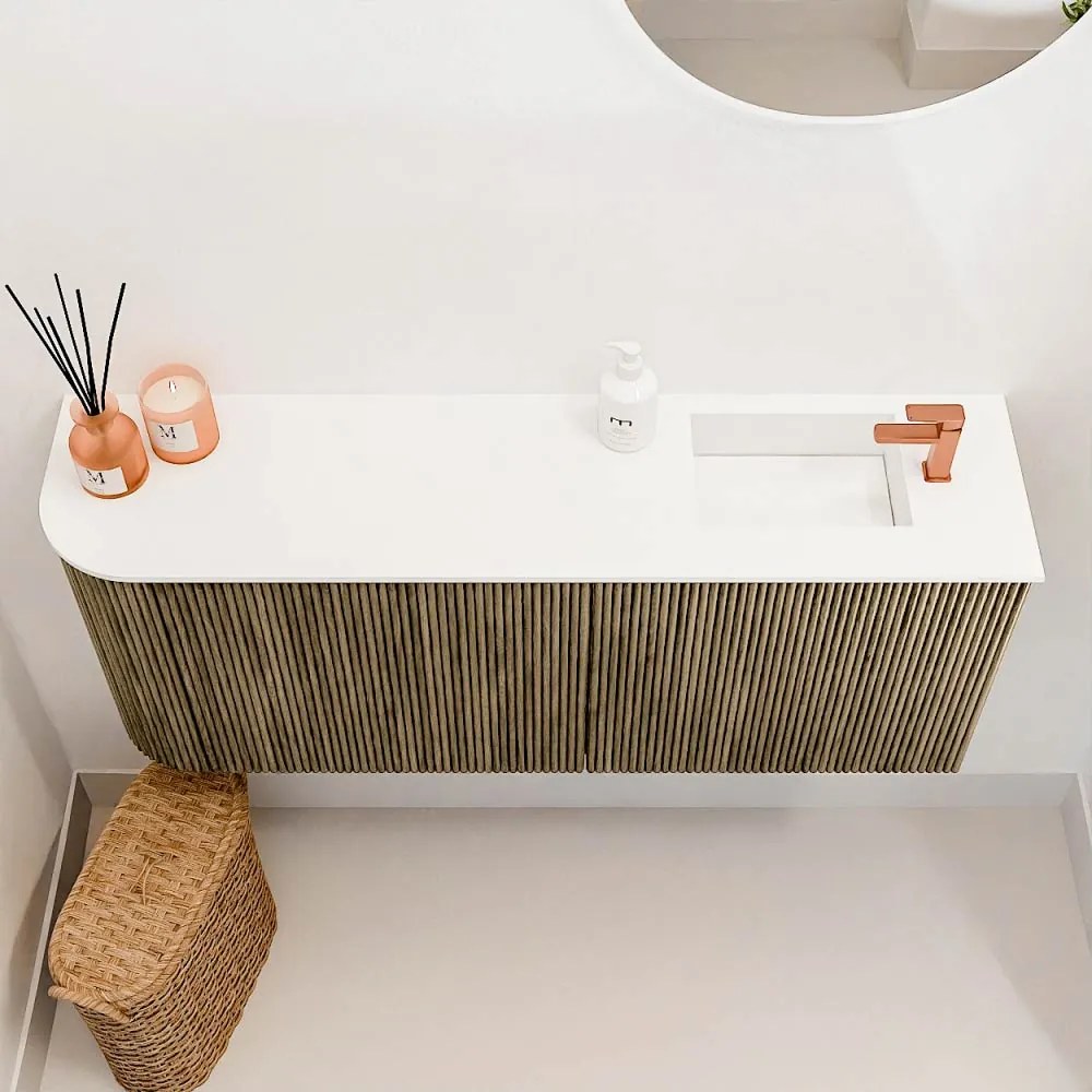 Mondiaz Joya 100cm toiletmeubel ronding links dusk met wastafel faye rechts 1 kraangat talc