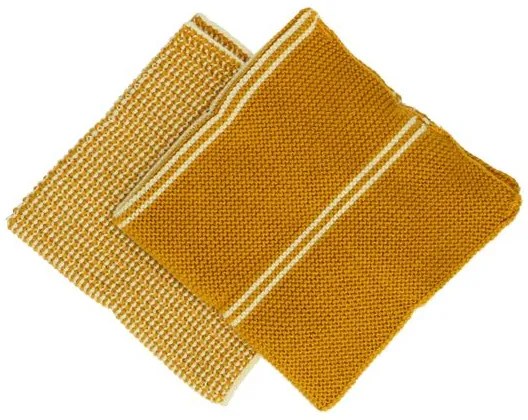 Vaatdoekjes, gebreid katoen, okergeel, 2 stuks, 25 x 25 cm