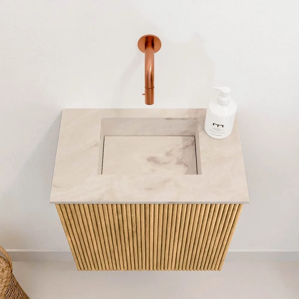 Mondiaz Joya DLux 40cm toiletmeubel oak met wastafel faye midden zonder kraangat frappe