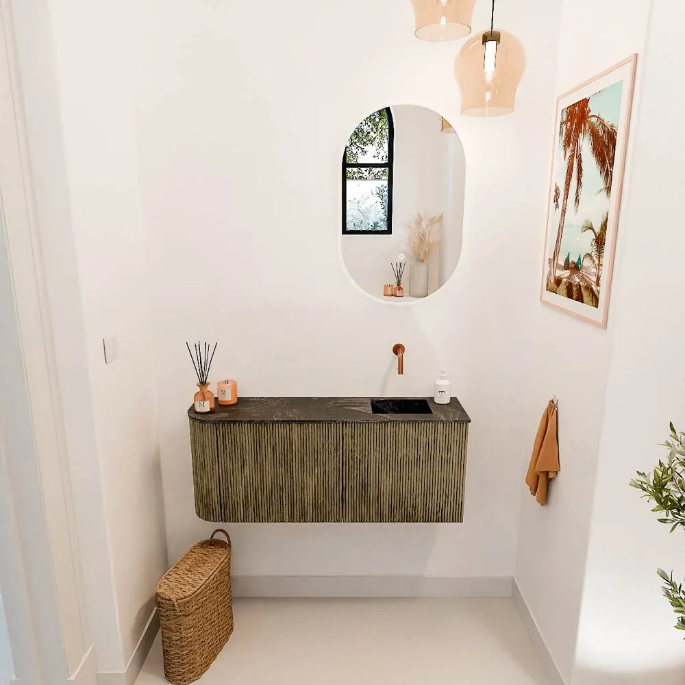 Mondiaz Joya DLux 100cm toiletmeubel ronding links dusk met wastafel faye rechts zonder kraangat lava