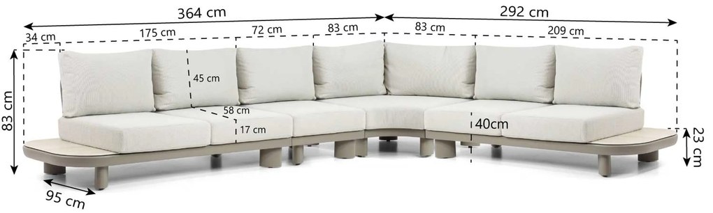 Hoek loungeset 6 personen Aluminium/Rope /Ceramic stone Taupe  Santika Furniture Santika