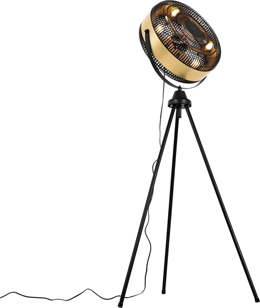 Vloerventilator zwart met goud 4-lichts dimbaar - Kim