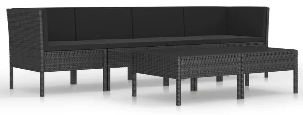 vidaXL 6-delige Loungeset met kussens poly rattan zwart