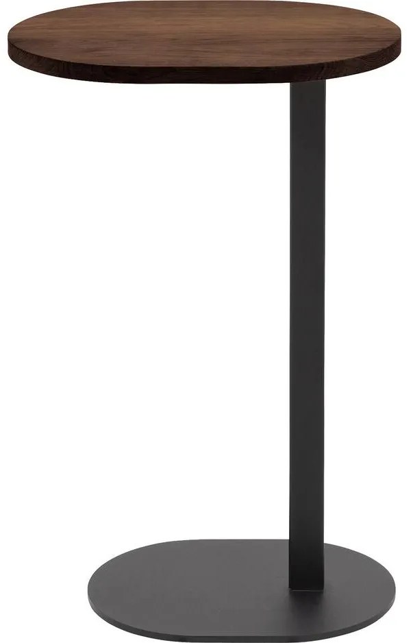 Goossens Nachtkastje Oval, Voet ovaal metaal ral 9005 zwart, blad massief eik