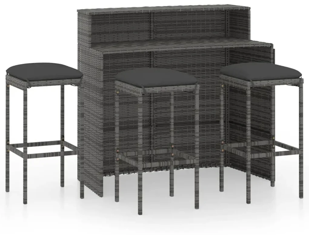 vidaXL 4-delige Tuinbarset met kussens grijs