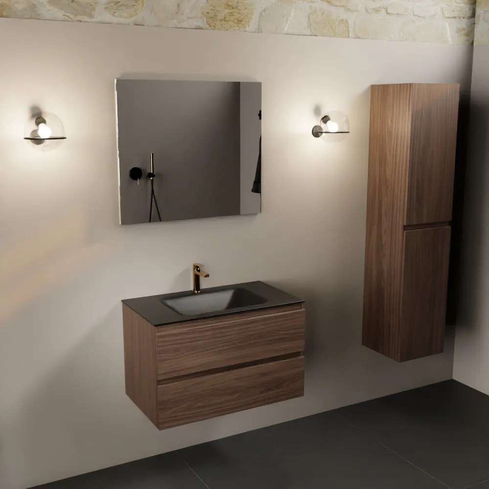 Mondiaz Aivy badmeubel 80cm mocha met wastafel solid surface urban midden 1 kraangat en spiegel