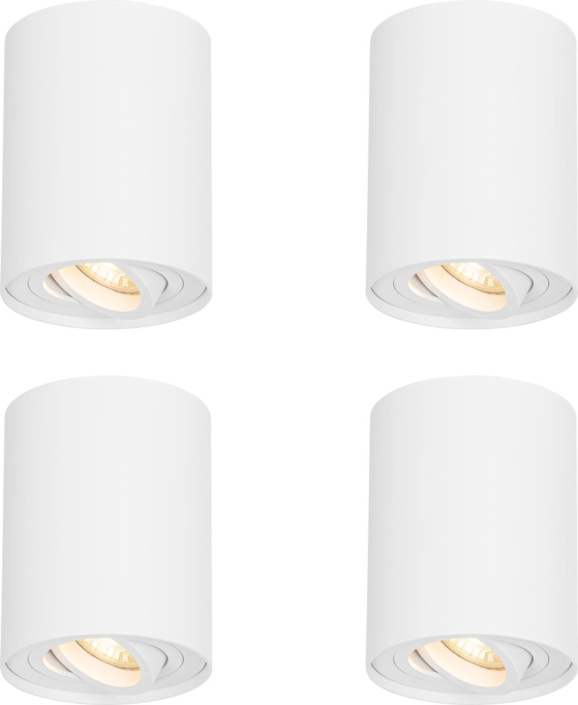 Set van 4 moderne plafondspots wit draai- en kantelbaar - Rondoo up