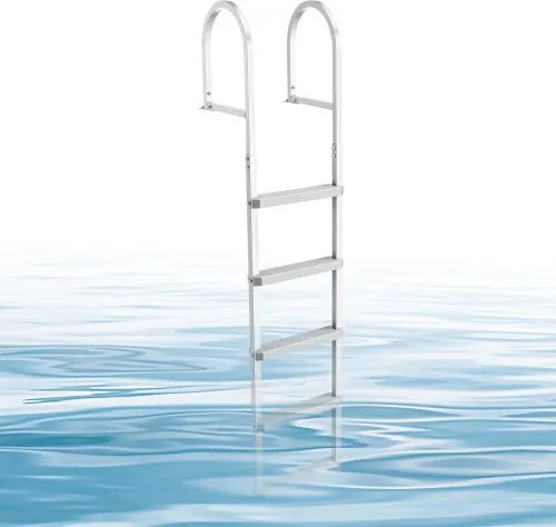 VEVOR Afneembare aanlegsteigerladder, bootladder met 5 antislip treden, brede pedalen en leuning, zwembadladder met een draagvermogen van 227 kg, gemaakt van aluminiumlegering, toegangsladder voor aanlegsteigers, zwembaden, meren en jachten, zilverkleurig