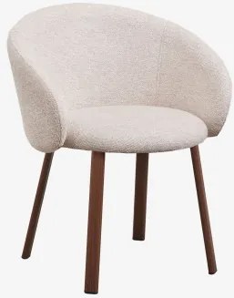 Nairea Gestoffeerde Eetkamerstoel Donker Hout & Crèmebeige Boucléstof - Sklum