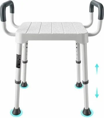 VEVOR douchekruk, draagvermogen 181,4 kg, in 6 standen in hoogte verstelbaar, antislip TPR-rubberen voetjes, frame van aluminiumlegering, geschikt voor senioren, mensen met een beperking en mensen met een blessure.