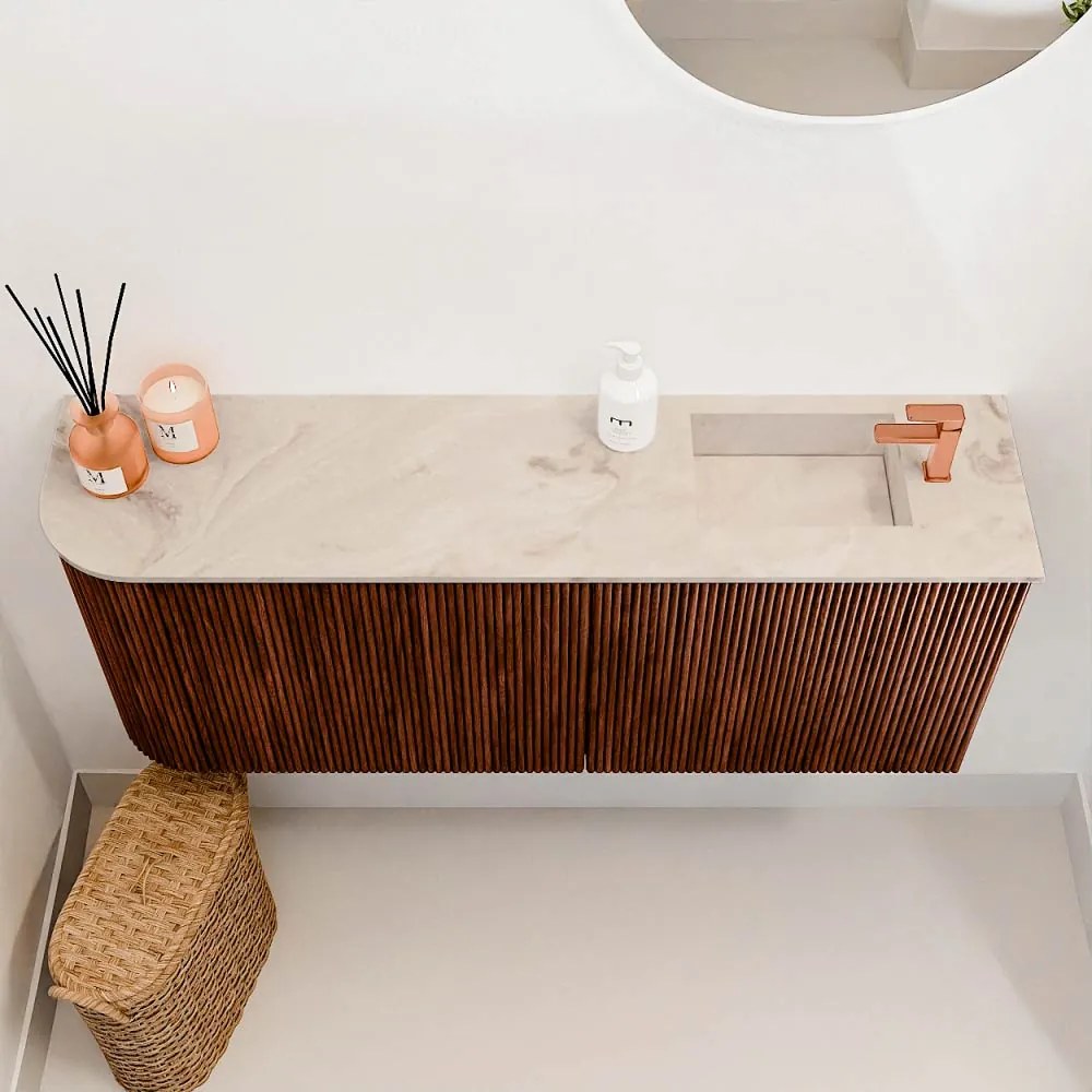 Mondiaz Joya DLux 100cm toiletmeubel ronding links ruby met wastafel faye rechts 1 kraangat frappe