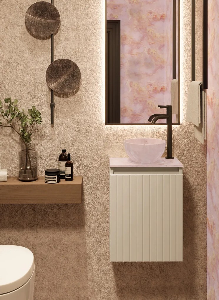 Fontana Pink Onyx Micro Marble toiletmeubel met ribbelfront 40cm wit mat