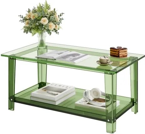 VEVOR Acryl salontafel, 2-laags bijzettafel met plank, moderne rechthoekige acryl tafel, ideaal voor eetkamer, kookeiland, restaurant, kantoor, 50 x 80 x 40 cm (groen)