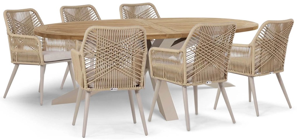 Tuinset 6 personen 240 cm Aluminium/Wicker Taupe Coco Vedra/Brookline