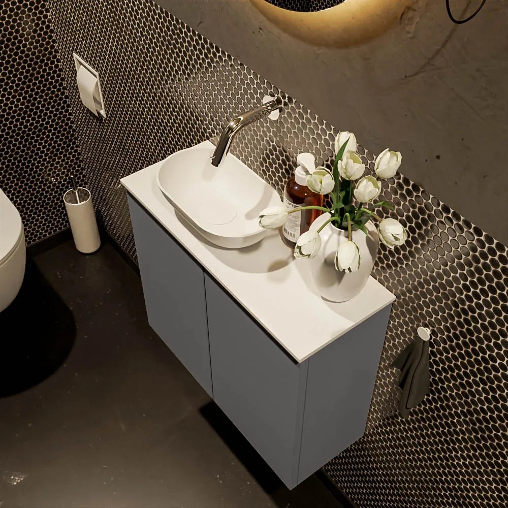 Mondiaz Fowy toiletmeubel 60cm dark grey met witte waskom links zonder kraangat