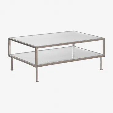 Rectangulaire Salontafel 90x60 Cm Van Staal En Glas Paoline Geborsteld Grijs - Sklum