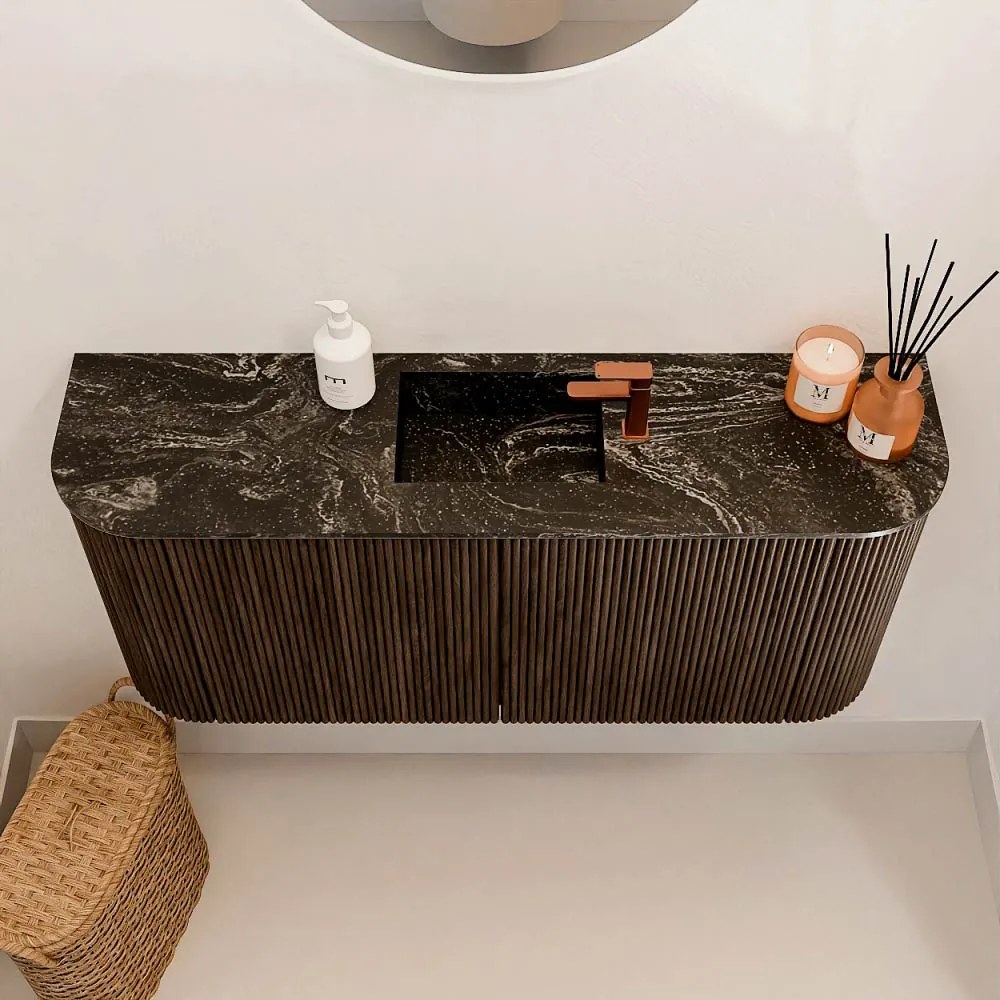 Mondiaz Joya DLux 95cm toiletmeubel ronding links/rechts walnut met wastafel faye midden 1 kraangat lava